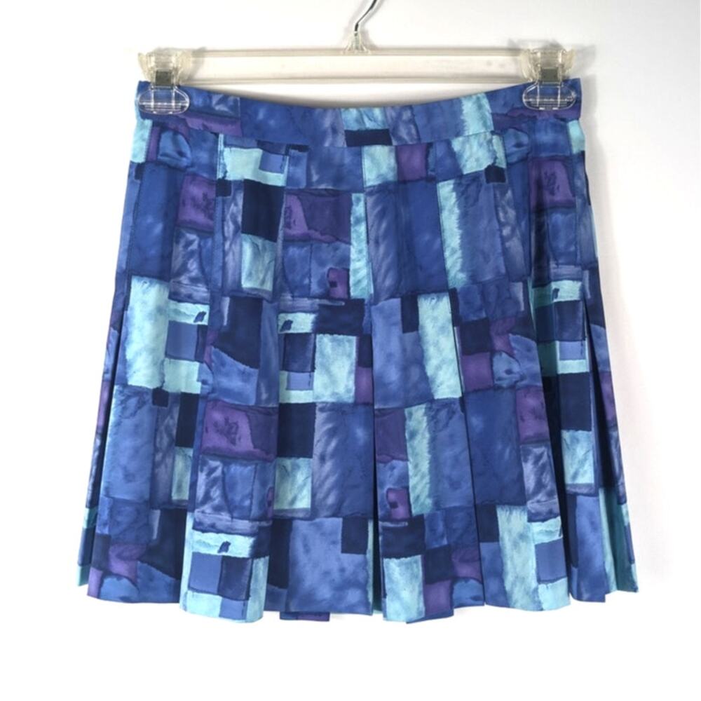 Lily's of Beverly Hills 10 Pleated Skirt Blue Abstract Print Mini A-Line USA